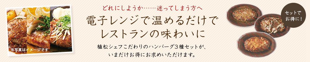 シェフ特製のハンバーグ3種セット
